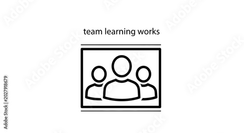 Team Learning Works Icon: Three People Silhouette in a Frame, Symbolizing Collaboration and Education