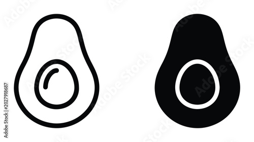 Foto Avocado Icons: Simple Outline and Solid Fill Vector Graphics for Healthy Food an