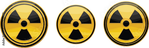 Foto Set of radioactive warning symbols vector illustration featuring golden nuclear