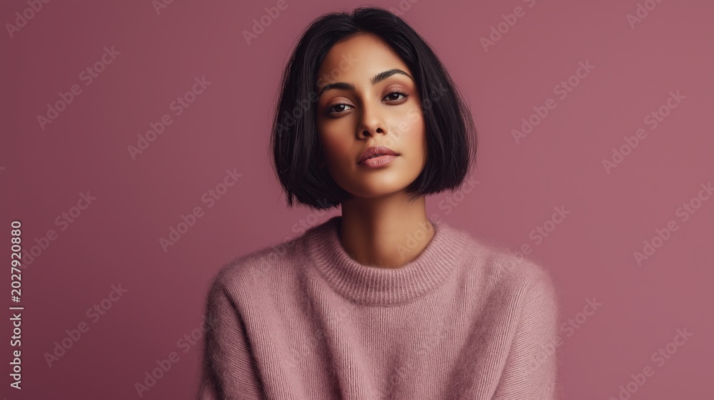 Fototapeta premium Soft Bob Haircut Native American Adult Woman Soft Light