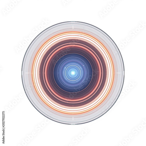 Dynamic Abstract Circular Design Featuring Concentric Rings and a Vibrant Glowing Core, Evoking Concepts of Data, Technology, and Cosmic Energy
