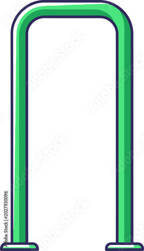 Green metal archway with a rounded top and sturdy base, symbolizing security and entry points.