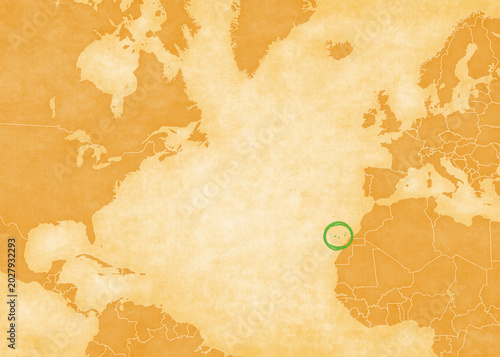Ocher map of North Atlantic Ocean - Canary Islands