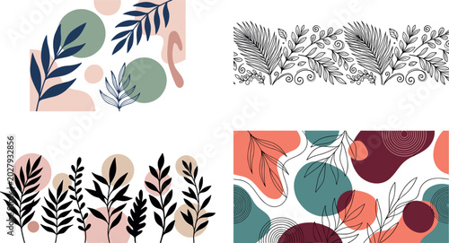 Foto Abstract Botanical Leaf Pattern Collection with Modern Floral Shapes, Minimal Fo