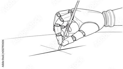 Robotic Hand Drawing With Pencil On Paper In Precision Technical Illustration