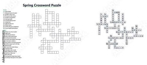 Obraz na płótnie Spring crossword puzzle with clues for wordplay and fun