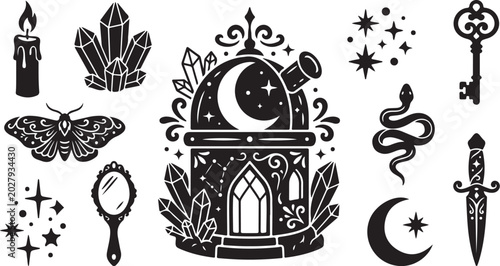 Mystical symbols and objects for magic rituals