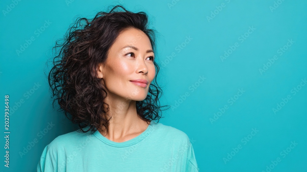 Fototapeta premium Portrait of a beautiful Asian woman looking away with a thoughtful expression