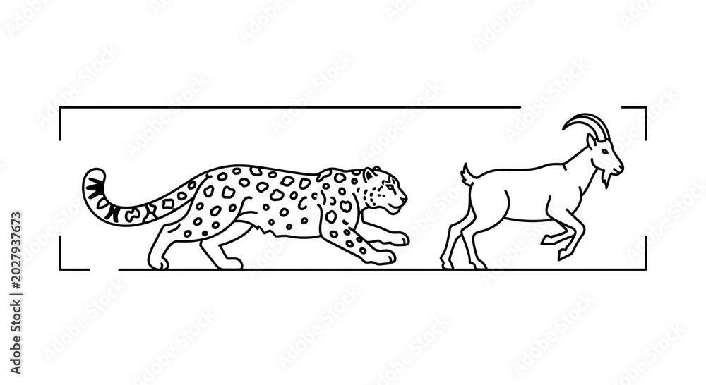 Fototapeta premium Leopard Hunting Goat Silhouette, Wildlife Predator Chasing Prey, Dynamic Action