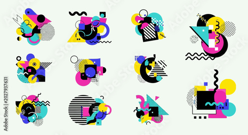 Abstract Retro Shapes & Patterns, Memphis Style Graphic Elements