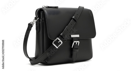 Black leather messenger bag, shoulder bag, crossbody bag, fashion accessory