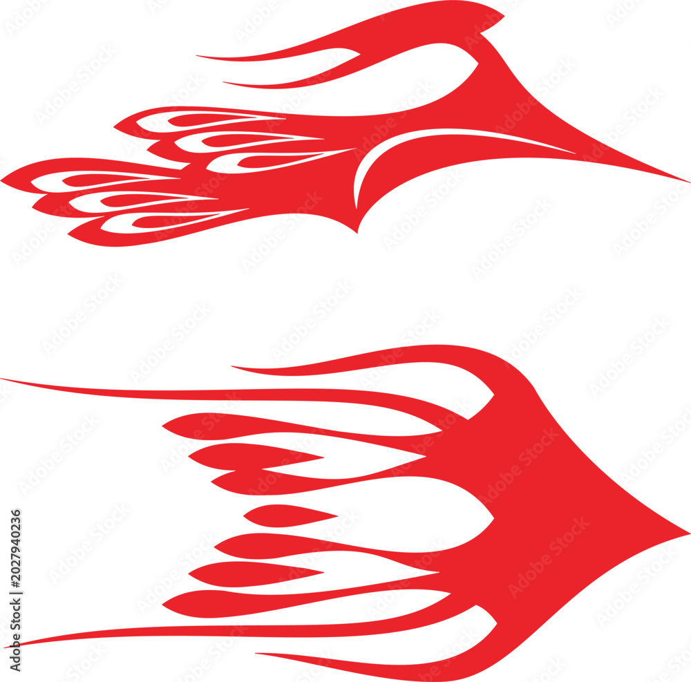 Naklejka premium Vector flaming wings for vehicle vinyl decals and wraps. Ready-to-cut graphics, great side decals for racing cars, off-road and sport vehicles, hot rod automobiles, ATVs, trucks, motors and bikes.