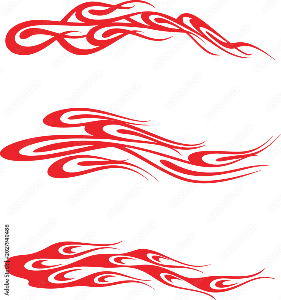 Fototapeta premium Vector flames for vehicle vinyl decals and wraps. Ready-to-cut graphics, great side decals for racing cars, off-road and sport vehicles, hot rod automobiles, ATVs, trucks, motors and bikes.