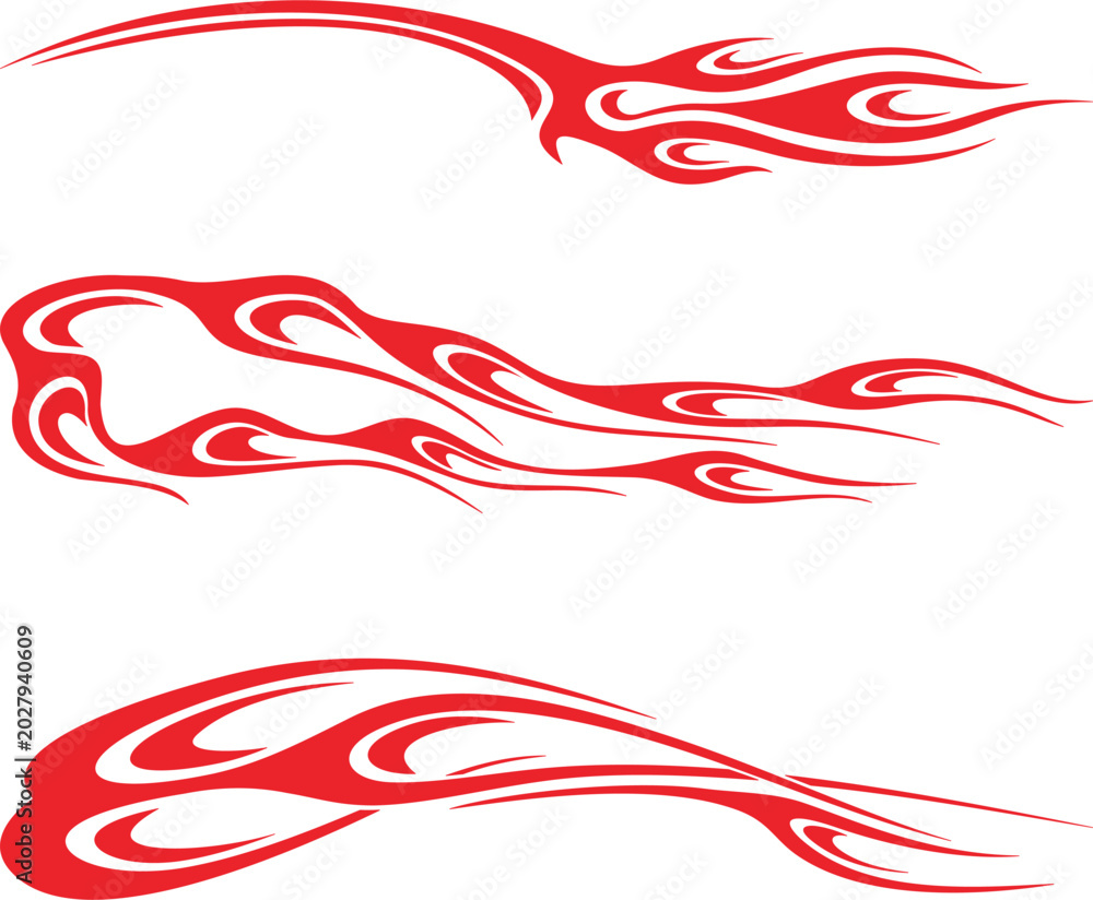 Fototapeta premium Vector flames for vehicle vinyl decals and wraps. Ready-to-cut graphics, great side decals for racing cars, off-road and sport vehicles, hot rod automobiles, ATVs, trucks, motors and bikes.