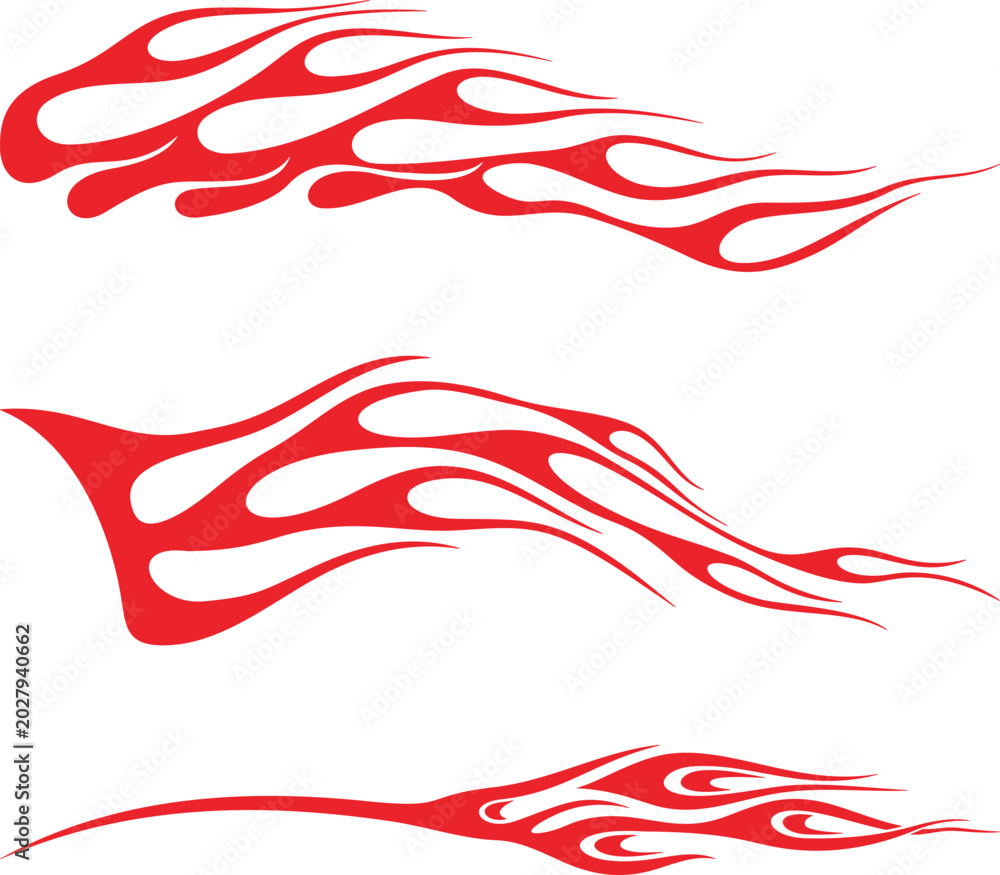 Fototapeta premium Vector flames for vehicle vinyl decals and wraps. Ready-to-cut graphics, great side decals for racing cars, off-road and sport vehicles, hot rod automobiles, ATVs, trucks, motors and bikes.