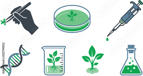 Obraz na plátne Plant Biotechnology and Agricultural Science Vector Icon Set Featuring Petri Dis
