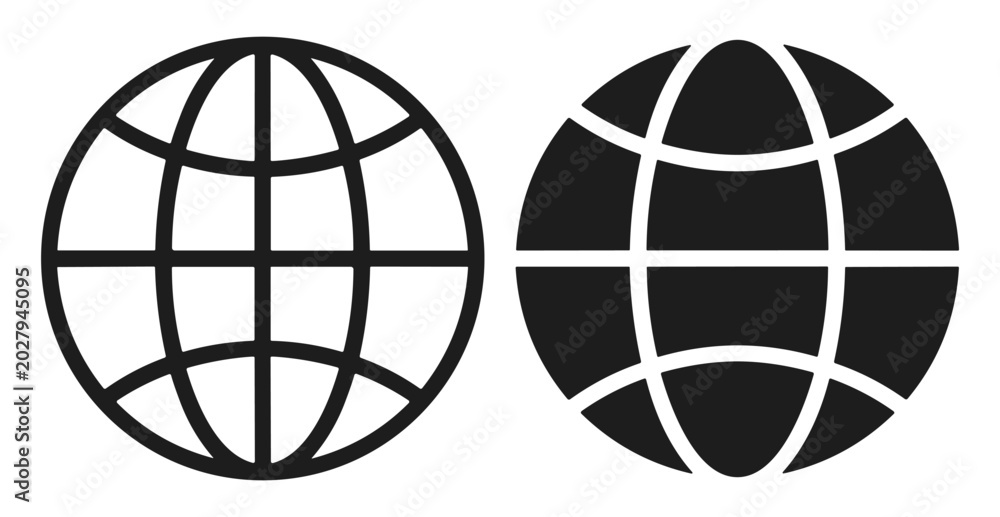 Naklejka premium Internet and globe vector icon set with outline and filled world network symbols on transparent background