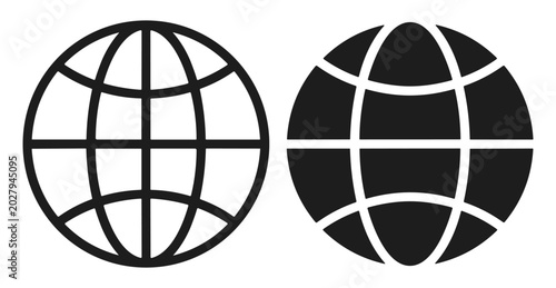 Foto Internet and globe vector icon set with outline and filled world network symbols