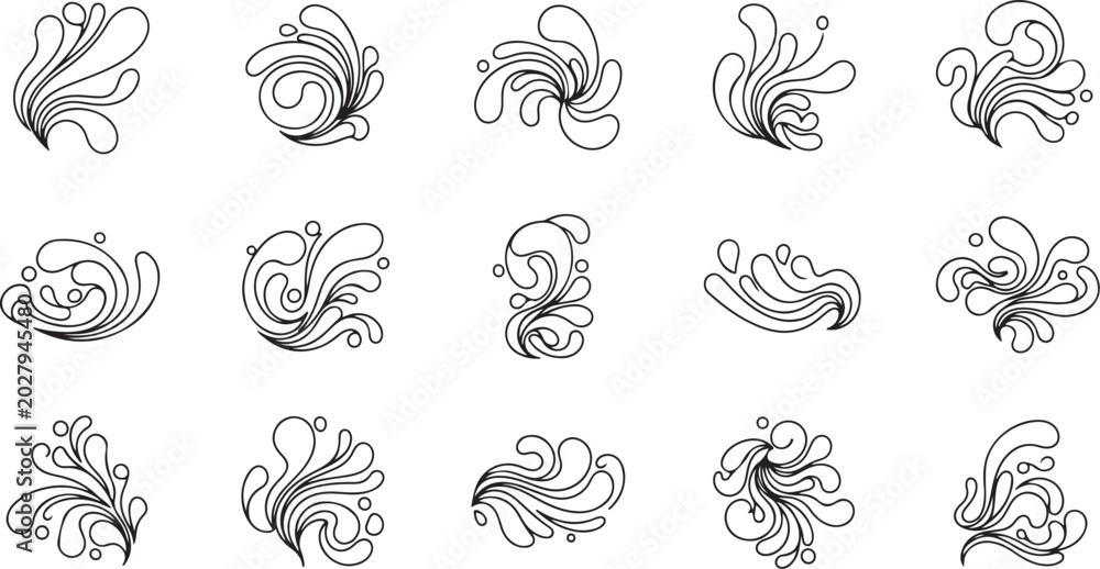 Fototapeta premium Set of black and white floral design elements