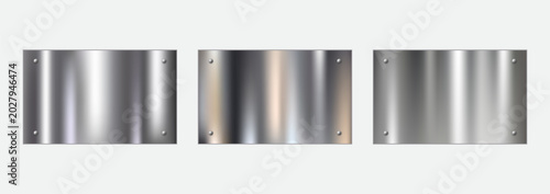 Schilderij op canvas Brushed Metallic Plates with Rivets in Silver Bronze and Gray Tones