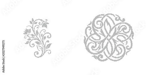 Photos Vintage floral ornaments and circular filigree patterns, elegant grey damask scr