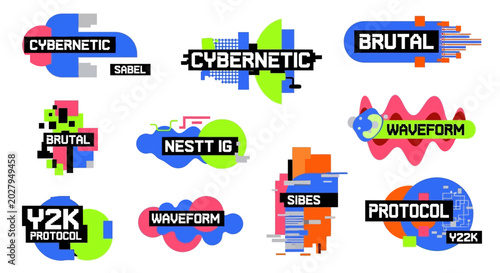 Retro Cybernetic & Y2K Graphic Design Elements Set
