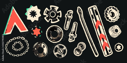 Tableau sur toile mechanical parts and shapes isolated vector illustration