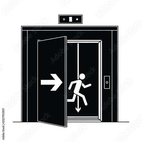 Elevator safety warning sign vector, lift shaft danger icon, falling hazard pictogram for building security and signage