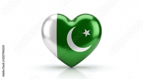 Pakistan flag heart symbol, national pride icon, green white colors, country flag