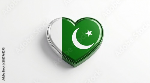 Pakistan flag heart symbol, national pride icon, green white emblem, patriotic token
