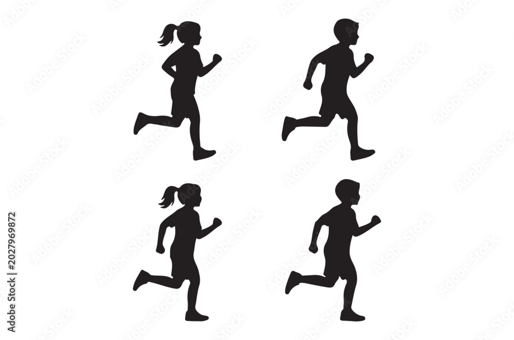 Obraz premium running children silhouettes isolated on white background