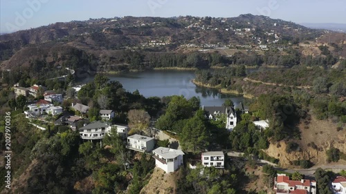 Affluent Home Hollywood Reservoir Beachwood Canyon Los Angeles California Drone 