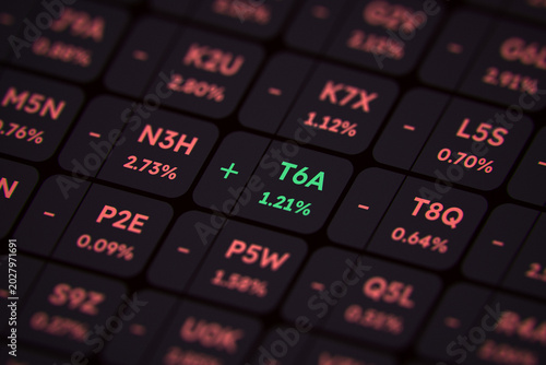Fotografie Close-up of a digital stock market trading screen in dark mode