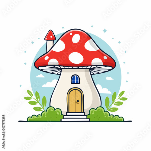 Whimsical Mushroom House Illustration