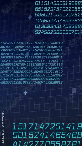 Vertical video: Pan and zoom starting reveal, code and digits shifting, layering, emphasizing data