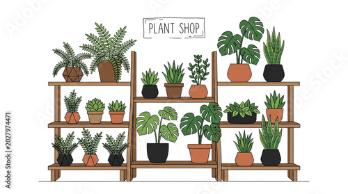 Indoor Plants on Shelves Illustration.