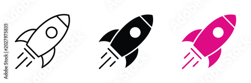 Fotografie Rocket Icon Launching Upward, Startup Launch and Business Growth Symbol for Innovation Project Development Acceleration Strategy Marketing and Successful Performance Design