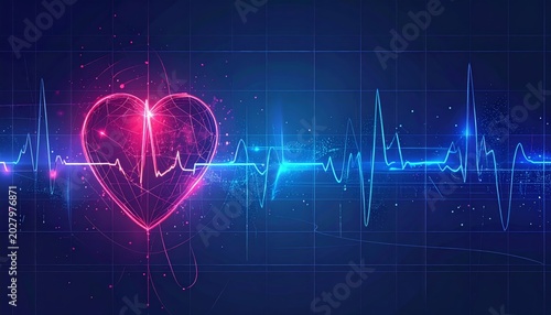 Neon heart rate monitor graphic illustration.