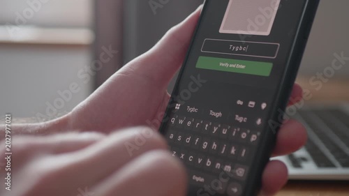 User entering a secret code on a touchscreen smartphone to bypass a security firewall and gain access.