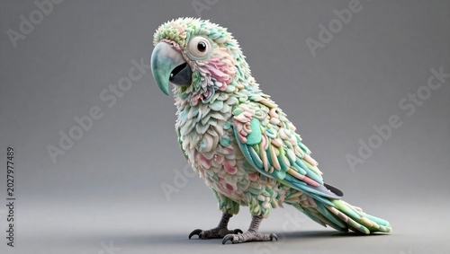 Whimsical Textured Macaw Parrot Figurine in Pastel Shades of Blue and Pink