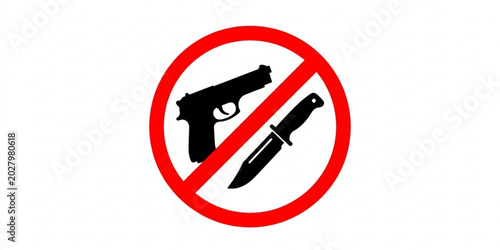 Bild auf Leinwand No weapons sign with gun and knife prohibited symbol red warning safety vector i