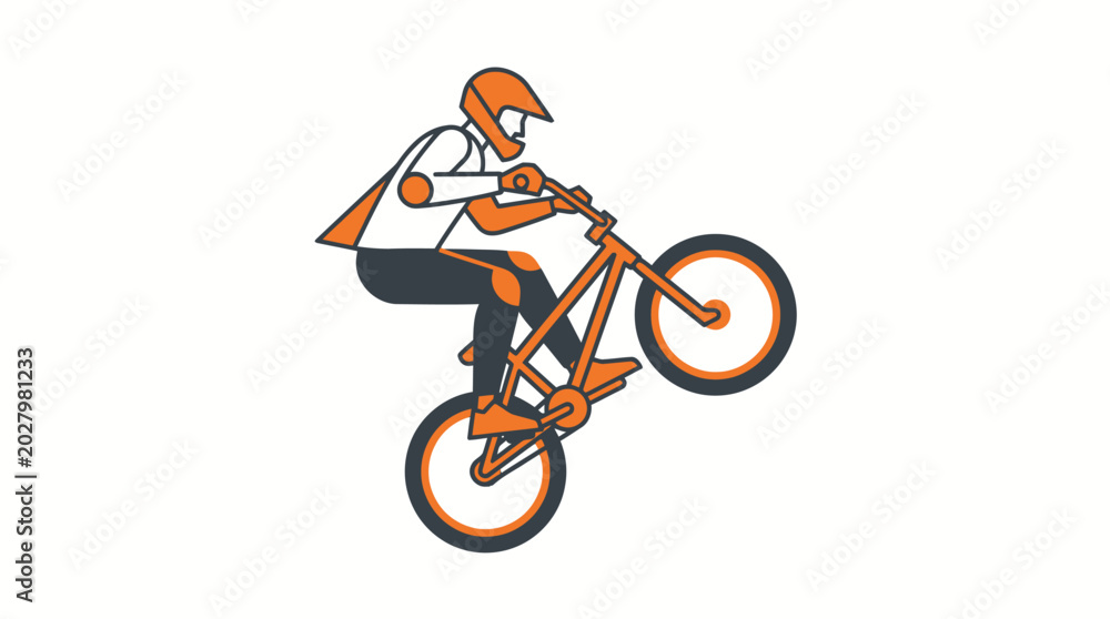 Fototapeta premium Vector illustration of a BMX biker performing a wheelie