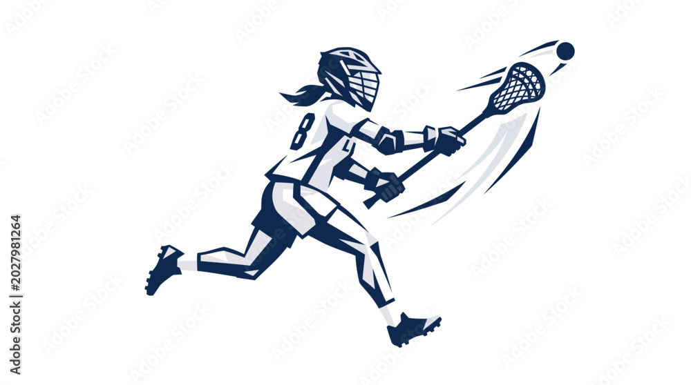 Fototapeta premium Lacrosse Player Vector Illustration Female Athlete Playing Sport