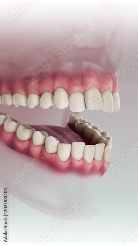 An animation of orthodontic treatment demonstrating the correction of misaligned teeth and bite improvement. A professional visualization of dental procedures for achieving a perfect, straight smile.