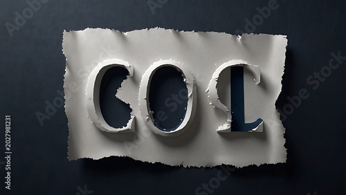 Creative Alphabet Lettering Concept with Word COL Cut Out of White Torn Paper Layer Revealing Dark Background Minimalist Graphic Design Element for Creative Typographic Projects Masking Effect
