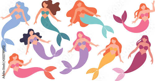 Foto Group of diverse mermaids vector illustration