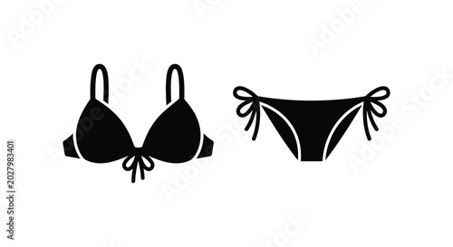 Fotografía Bikini silhouette with black swimsuit top and bottoms on a white background silh