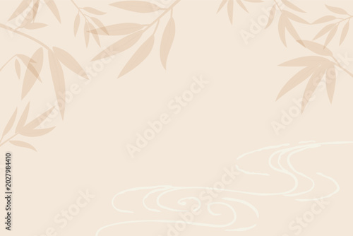 Vector background frame illustration decorated with bamboo branches and leaves, Asian healing nature.