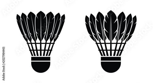 Bild auf Leinwand Two badminton shuttlecocks in black silhouette against a white background silhou