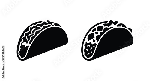 Photos Two black taco silhouettes with different fillings against a white background si